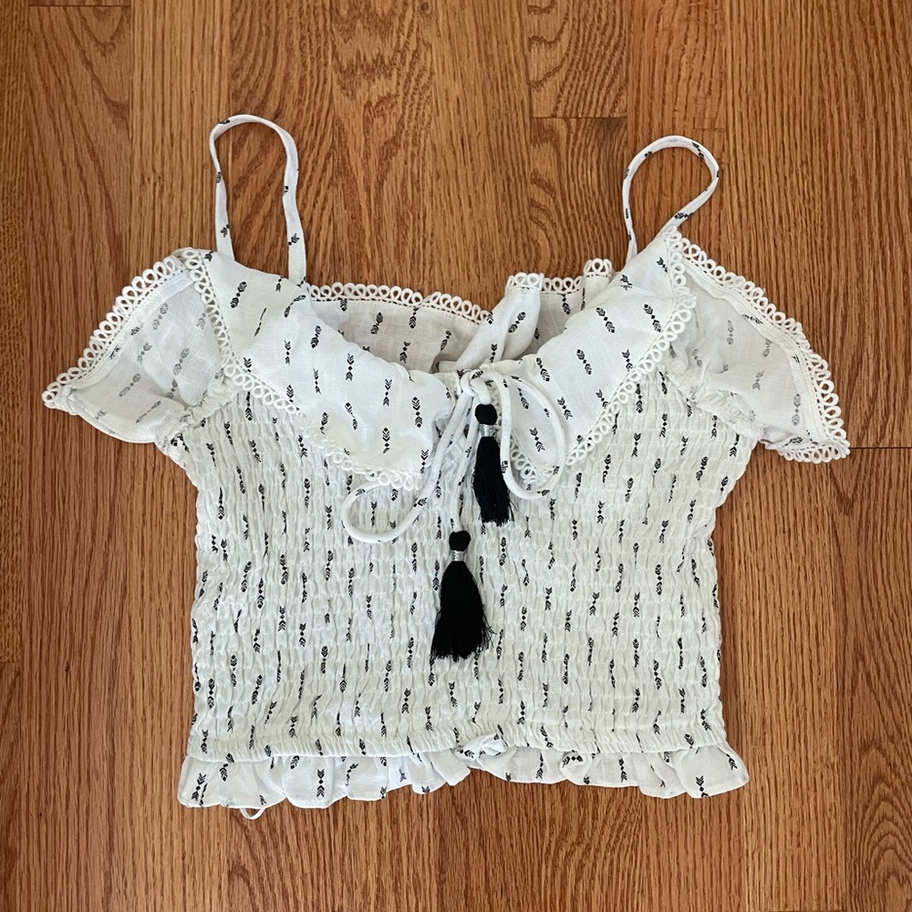 Seven Seas black and white ruffled smocked top